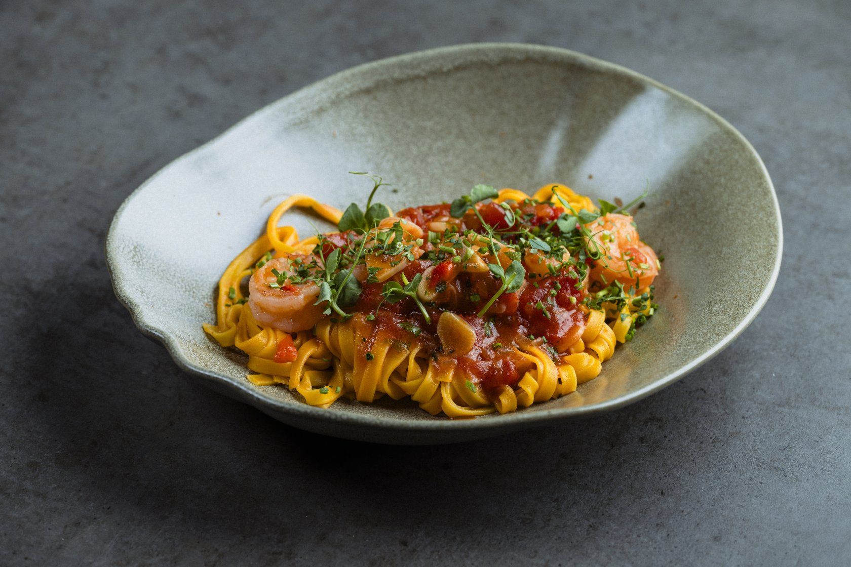 Tagliatelle arrabiata cu creveți ( Spicy )