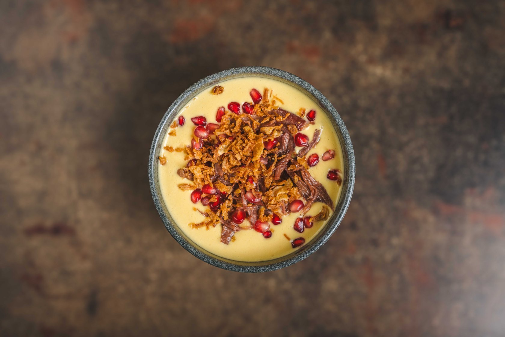 Supa crema de fasole cu rata confiata si rodie ( 270 g )