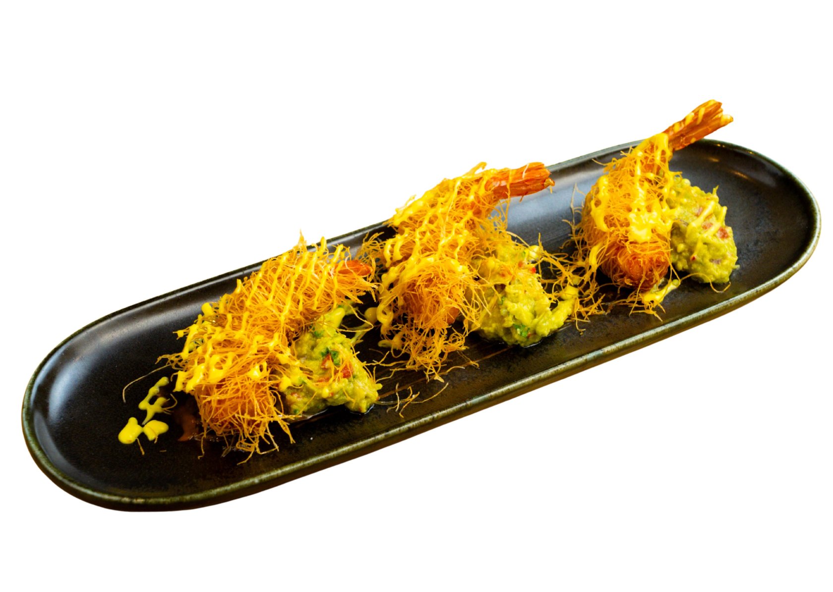 Gamberi reali in pasta “Kataifi” con quenelle di guacamole e salsa al mango “Brasiliano” 240g